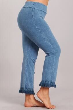 Chatoyant Plus Size Mineral Wash Ankle Length Crochet Fringe Lt. Denim 2XL